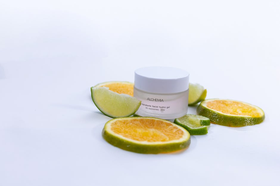 Hydrating facial gel with citrus slices showcasing freshness and skincare benefits